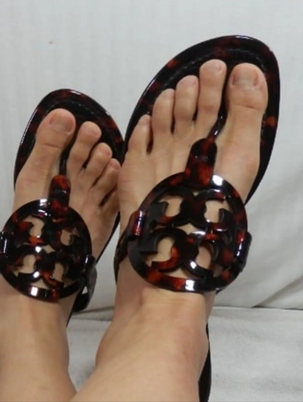 Tory Burch Miller Patent Sandal Slip-Ons In Tortoise Sz 7.5 M Women